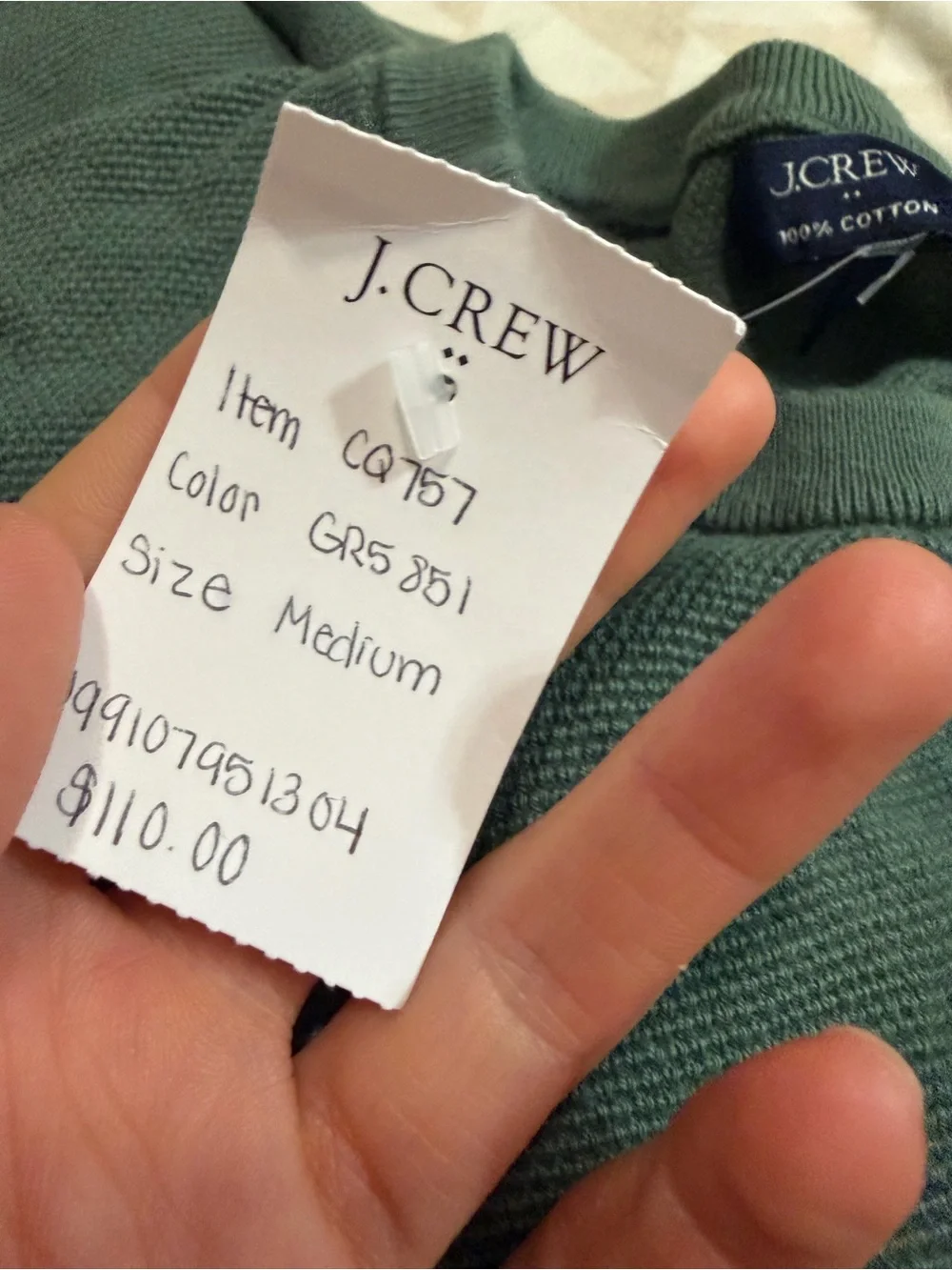 J crew dusted spruce green Cotton moss-stitch crewneck sweater